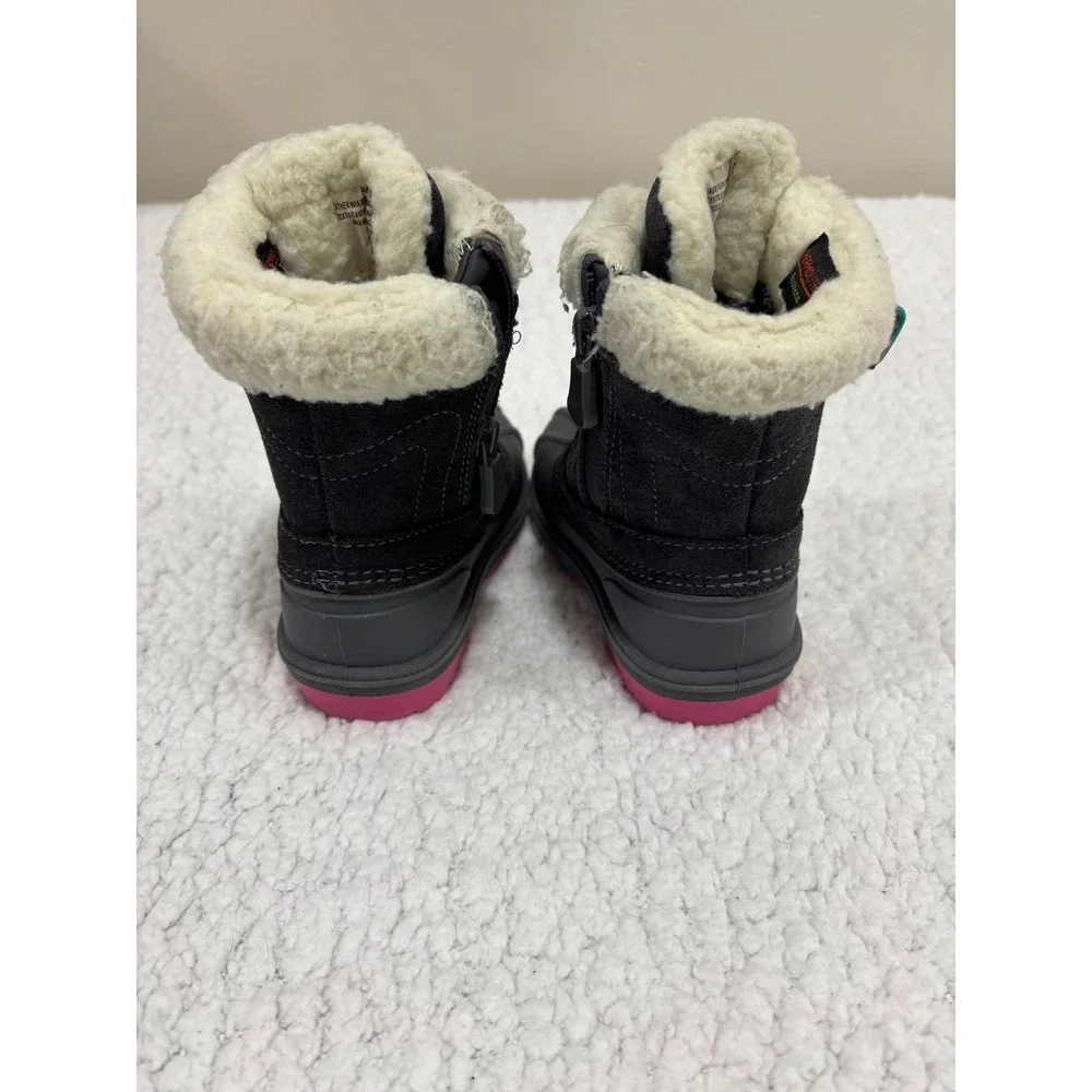 Cat &‎ Jack 6 Black Pink Girls Winter Snow Boots Faux Fur Casual Cozy